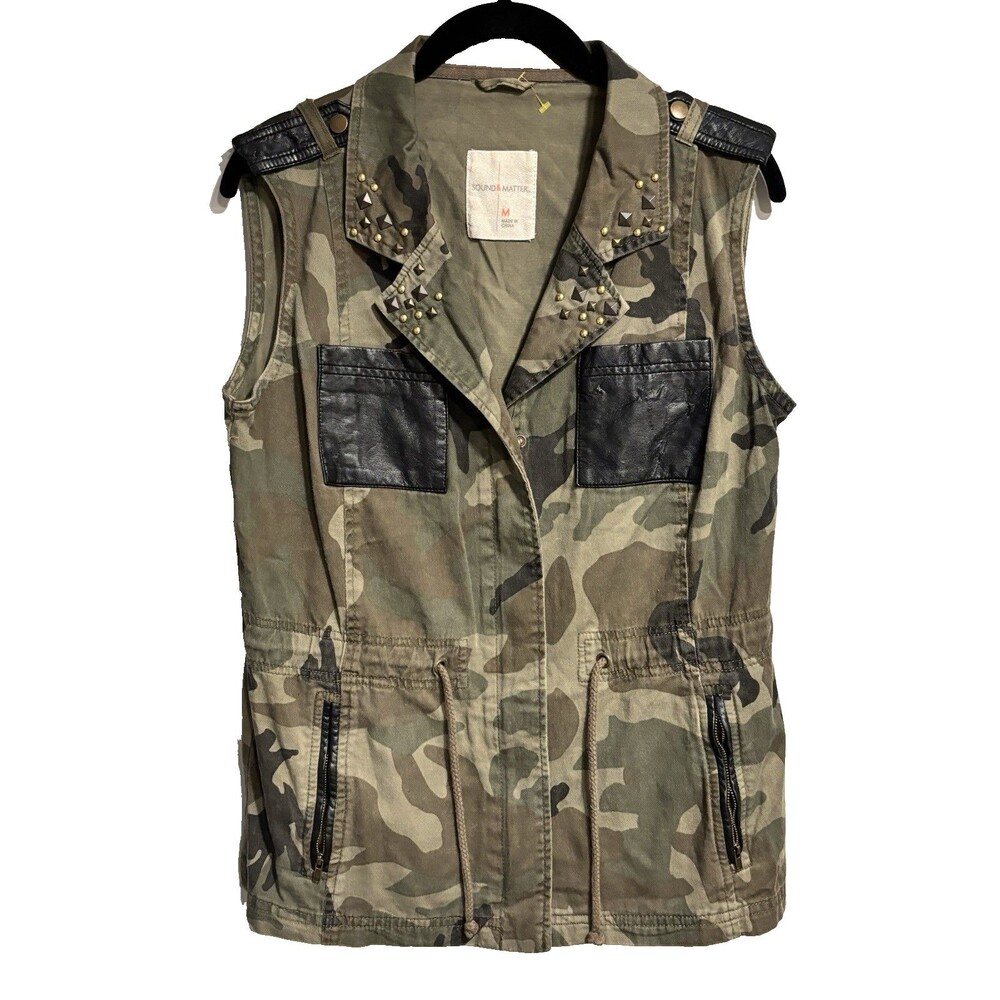 Sound & Matter Women Punk Rock Army Vest Studded Sz M Camouflage Gothic Y2K